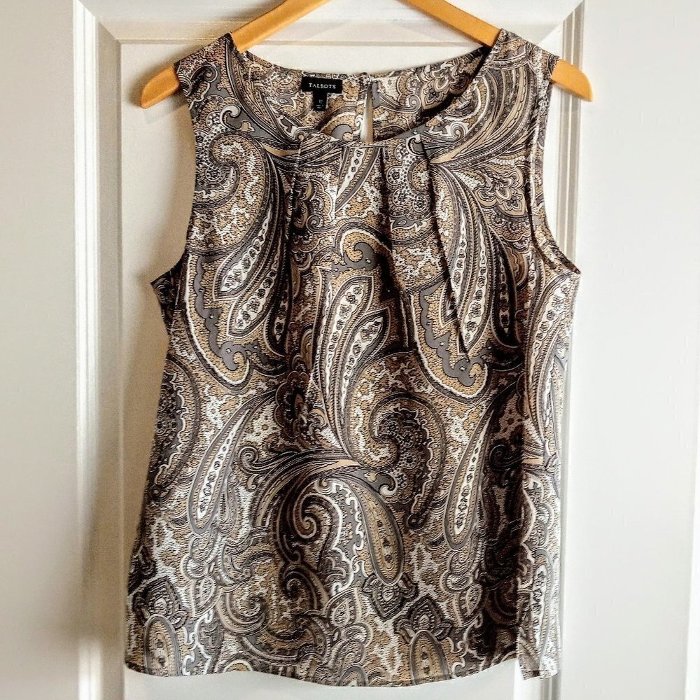 Talbots Beige Grey Paisley Silk Sleeveless Top
